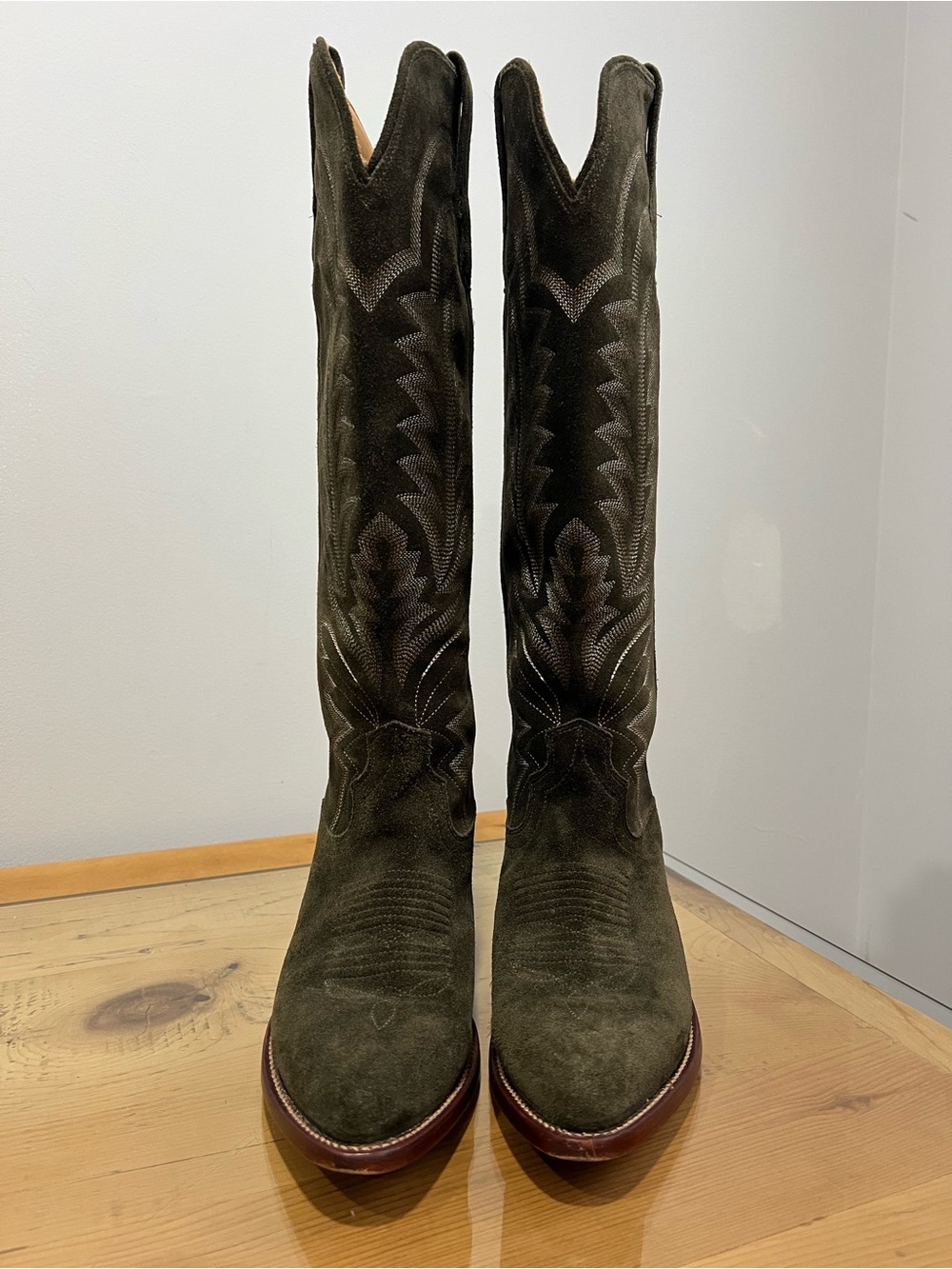Tecovas Abby Olive Suede Western Heeled Boots - size 9.5 - Picture 3 of 7